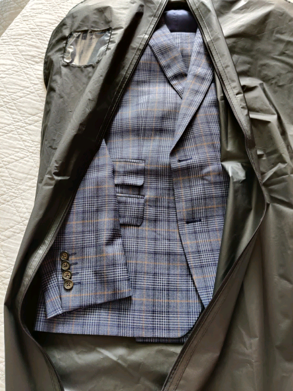 Slaters menswear blue check wool suit 